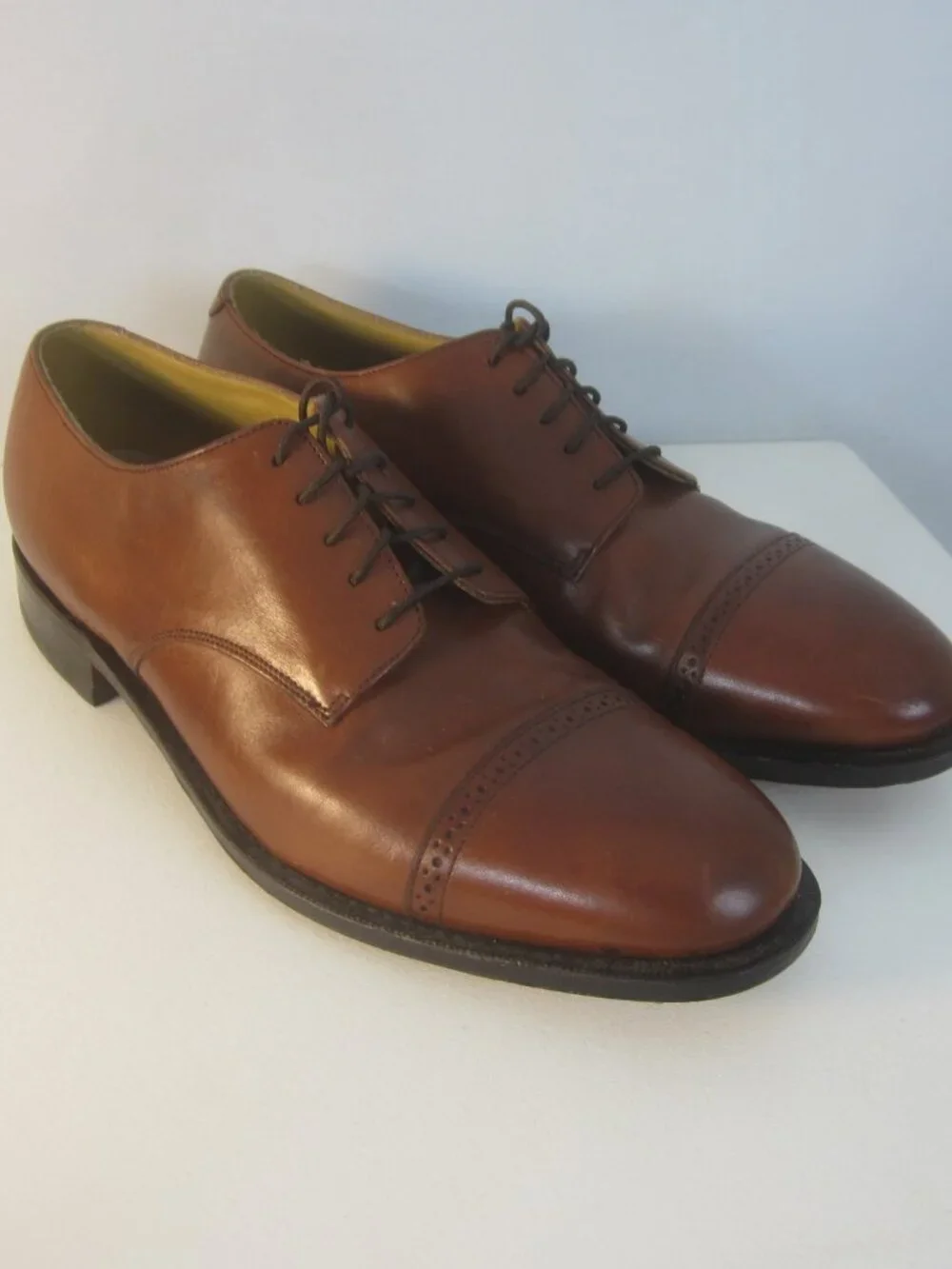 Johnston & Murphy Aristocraft Men 9 E Brown Leather Cap Toe Dress Shoes Classic
